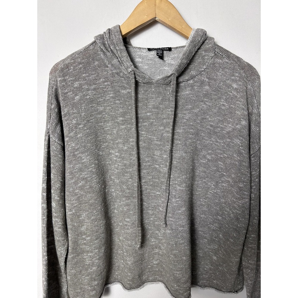 Eileen Fisher Sweater Womens Petite Small Gray Linen Cotton Hooded Pullover Knit - Picture 2 of 7